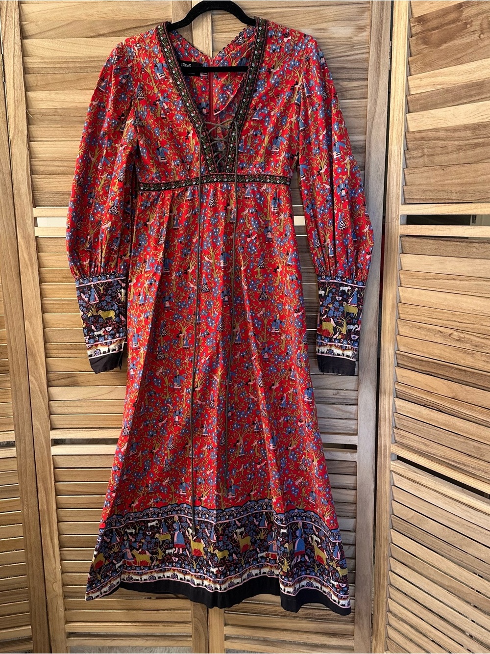 Rare 1970's Black Label Gunne Sax Prairie Dress With Novelty Ram Print / Small - Picture 4 of 15